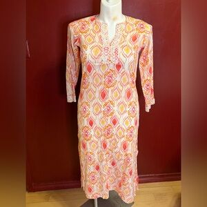Oscar de la Renta Midi Shift Dress Size XS Orange Pink Designer Luxury